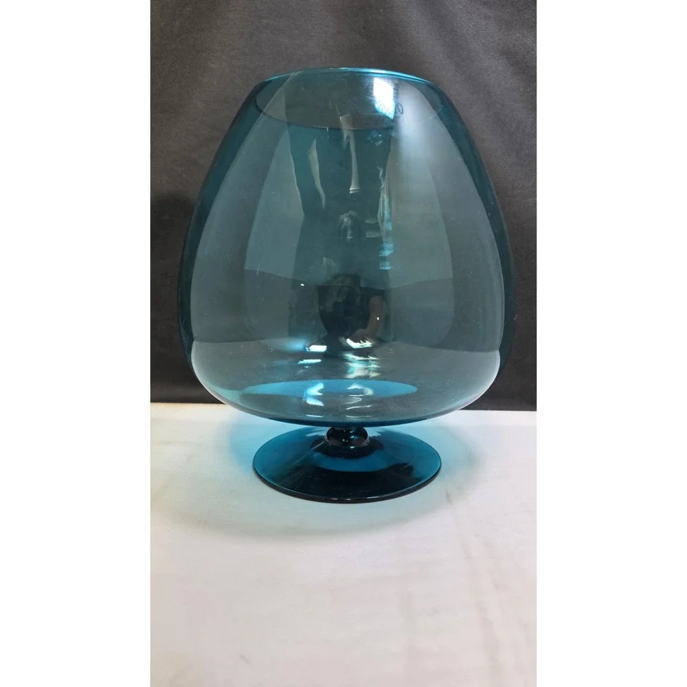Vintage Empoli Optic Brandy Snifter Vase Art Glass Aqua Blue